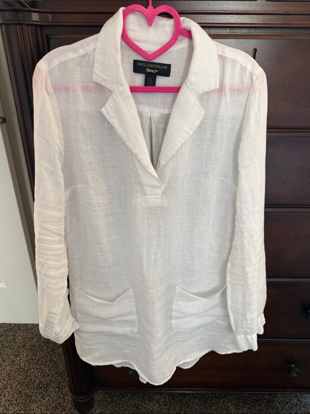 Paul Costello White Linen V-Neck Tunic Top sz 8